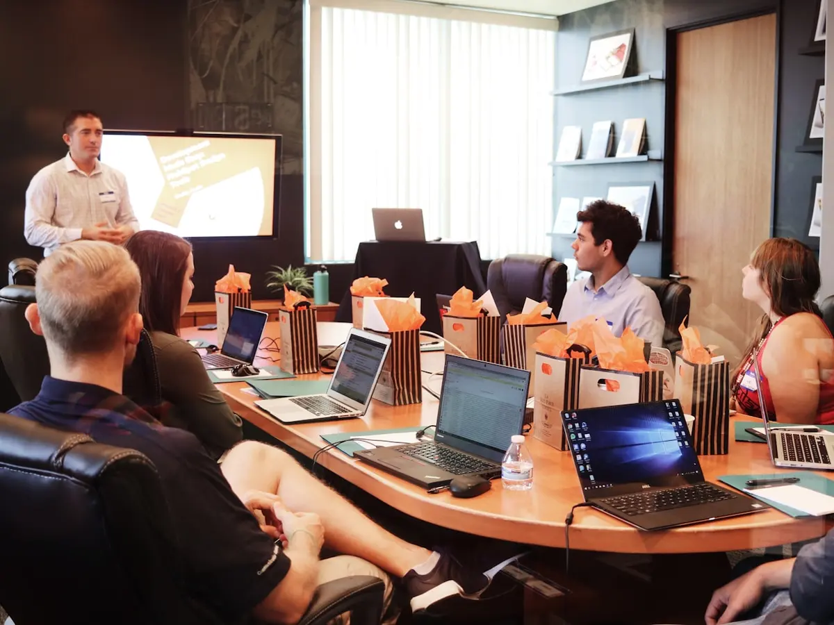 Presenter walking a client team through a plan